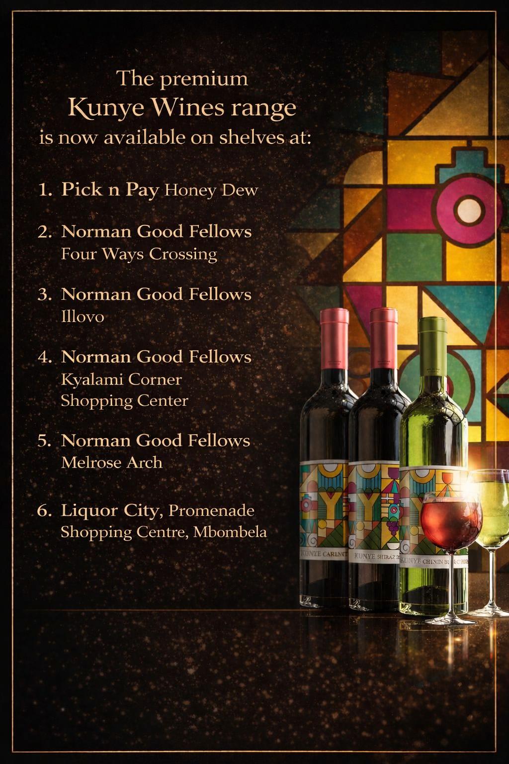 Kunye Wines on shelf at retail stores